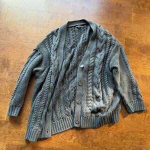 Quince Cable Knit Wool Cardigan – Size M (Gray)